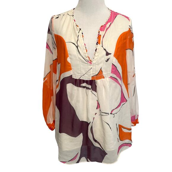 Diane Von Furstenberg DVF Camden Silk Top Womens Size 4 Floral Career Blouse - Picture 2 of 8